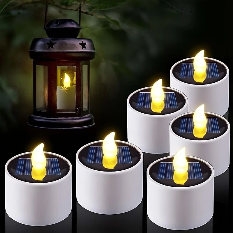 6/12pcs Solar Candle Light Outdoor Waterproof LED Flameless Solar Tea Light for Holiday Home Outdoor Balcony Garden Terrace Steps Wedding Christmas Halloween Lighting Decoration2