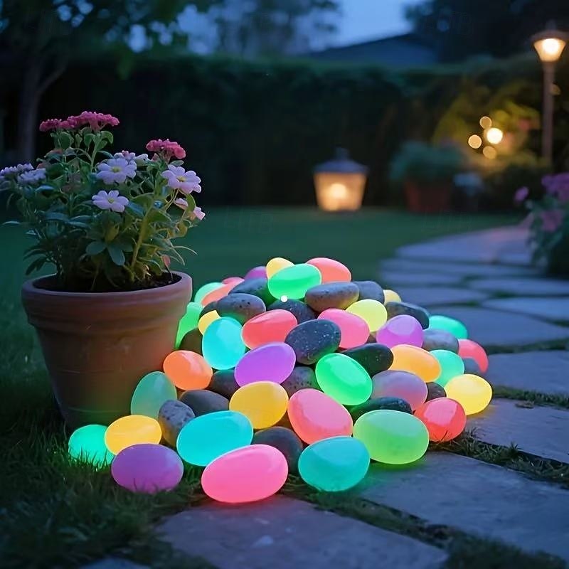 30 Pack Extra Large Glowing Pebbles, 1.77 Inch Diameter, Garden and Landscape Decorative Stones, Aquarium Glow Rocks, Starry Night Light Stones for Romantic Outdoor and Home Decor3