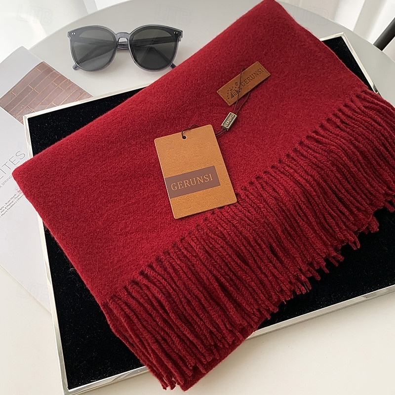 Women's Rectangle Scarf Street Daily Date Wine Red Scarf Pure Color2
