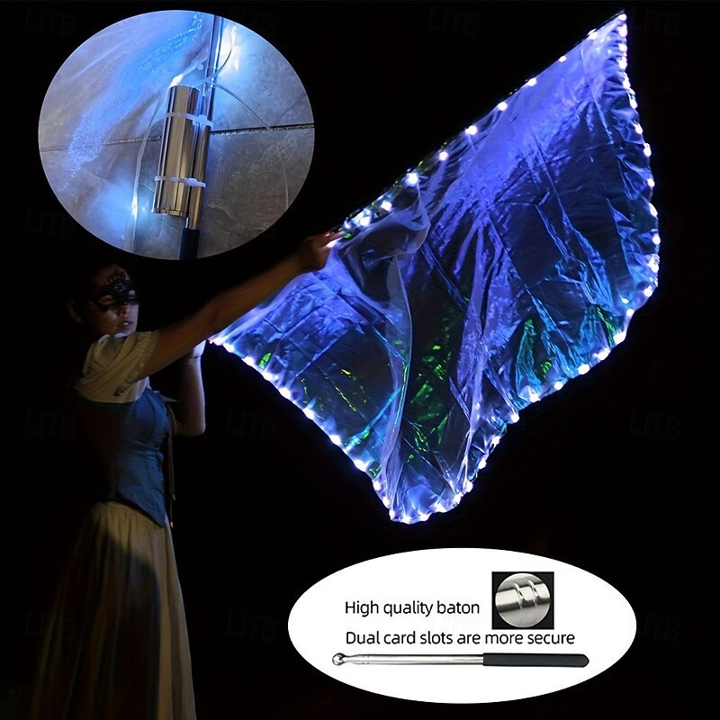 LED Luminous Dance Flag and Stick White Fabric With Switch Performance Props Belly Dance LED Flag2