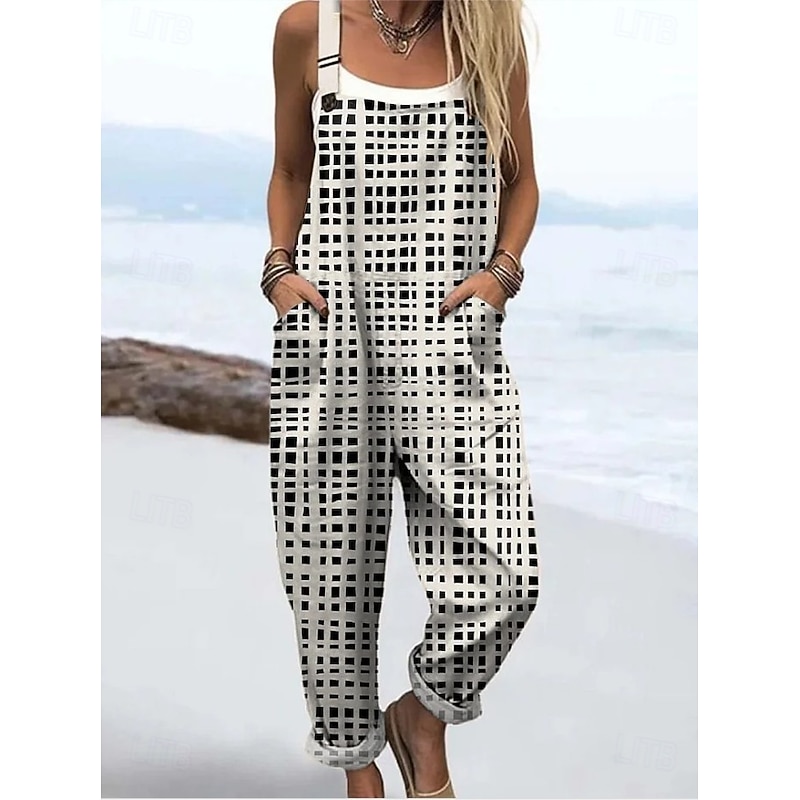 Women's Dungarees Active Graphic Sleeveless Straight Drawstring Vacation Daily Loose Fit Red Navy Blue Dusty Blue Summer2