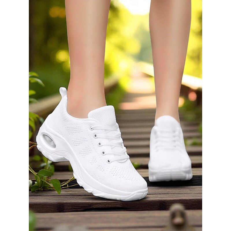 Women's White Breathable Flyknit Sneakers – Lightweight Air-Cushion Walking Shoes for Fitness, Travel and Daily Wear2