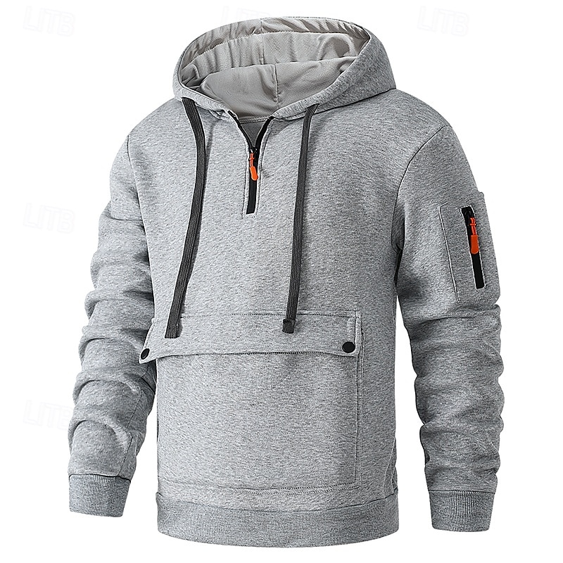 Men's Hoodie Fleece Hoodie Tactical Hoodie Black Navy Blue Khaki Light Grey Dark Gray Hooded Plain Pocket Quarter Zip Sports & Outdoor Casual Daily Streetwear Cool Sportswear Fall & Winter Clothing3