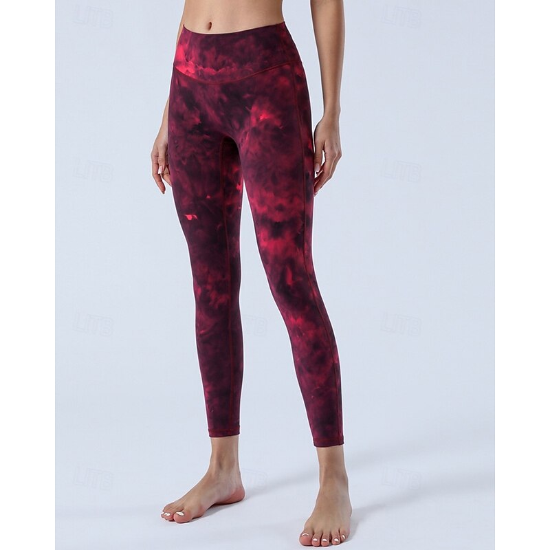 Women's Running Pants Cropped Leggings High Waist Bottoms Athleisure Gym Workout Non See Through Tummy Control Workout Athletic Running Regular Fit Sportswear Activewear Tie Dye Red Grey4
