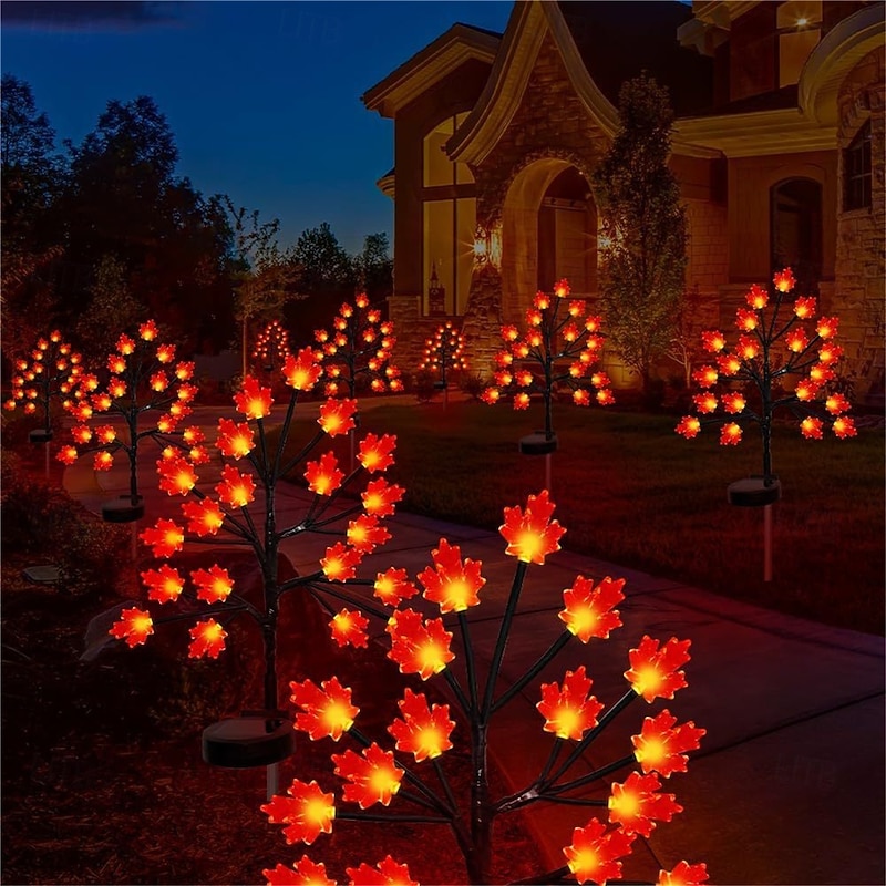 Solar 3D Maple Leaf Pumpkin Lawn Light Outdoor Decorative Floor Plug in Decorative Light Solar Courtyard Light 1PC for Halloween