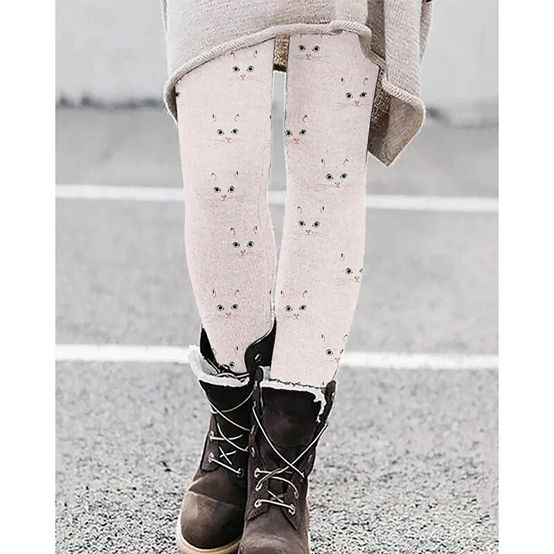 Women's Pants Trousers Leggings Cozy Leggings Streetwear Casual Full Length High Waist Cat Elastic Waist Print Breathability Comfortable Stretchy Vacation Street Daily Wear Black Pink Navy Blue3