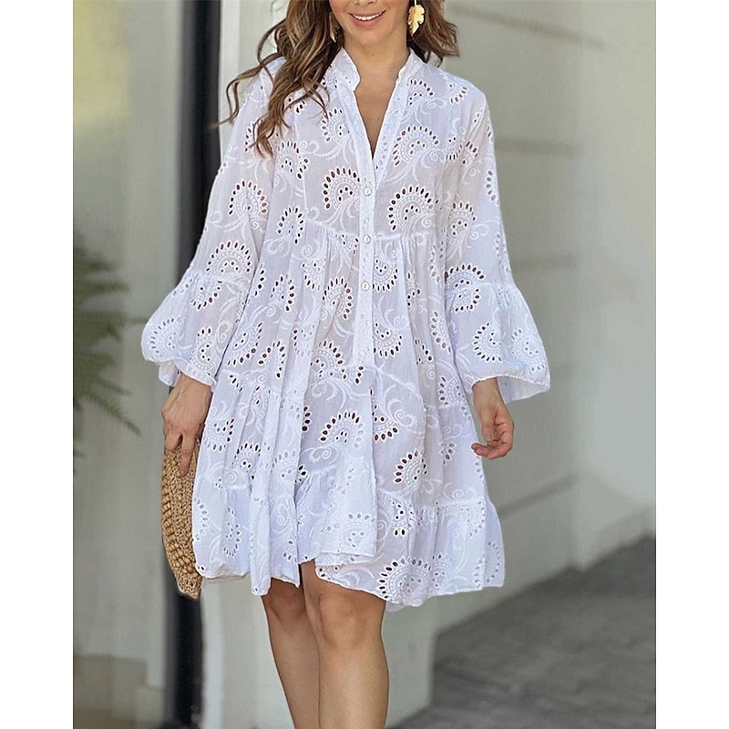 Women's Mini Dress Lace Dress Casual Dress Fashion Modern Daily Beach Weekend Regular Fit Plain Long Sleeve V Neck White Red Rose Red Spring Fall
