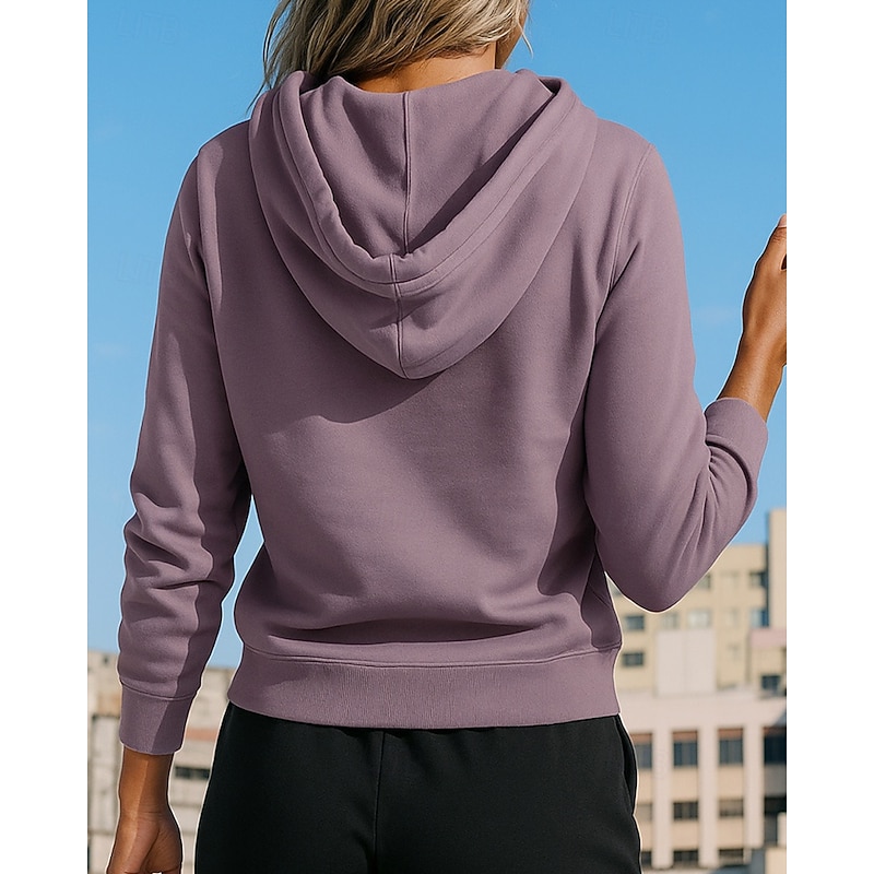 Women's Hoodie Sweatshirt Running Top Drawstring Long Sleeve Top Athleisure Solid Colored Sun Protection Windproof Outdoor Running Yoga Sportswear Activewear Purple2