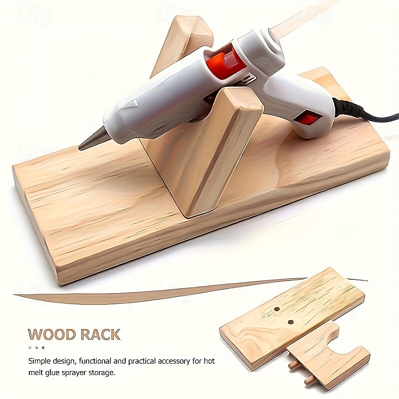 Natural Wood Hot Melt Glue Gun Holder - Sturdy Craft Tool Stand with Melting Funnel Simple Design for DIY Projects and Handmade Creations