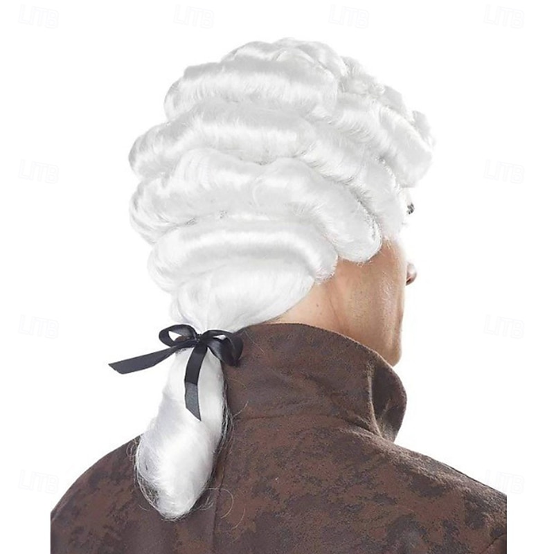 Men's White Colonial Costume Wig – Synthetic Wig for Halloween, Historical Cosplay & Themed Parties2