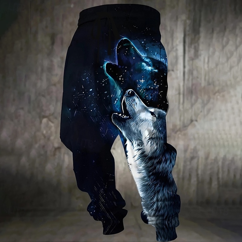 Men's Animal Wolf Halloween Costumes Sweatpants Joggers Trousers Mid Waist Drawstring Elastic Waist Dark Punk Gothic Style Jogging Streetwear Workout Athletic Sweatpants with Pockets Spring Fall 3D4