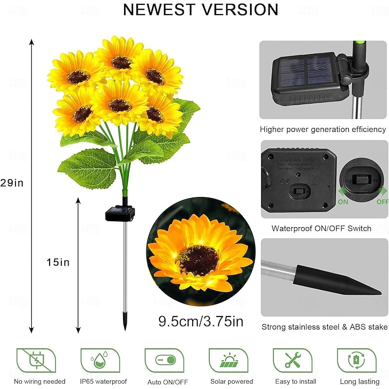 Solar Sunflower Garden Lights Warm White LED Outdoor Decorative Stake Lights for Yard, Patio, Lawn, Pathway, IP65 Waterproof, Ideal Gift for Women, Mom, Grandma, Friends3