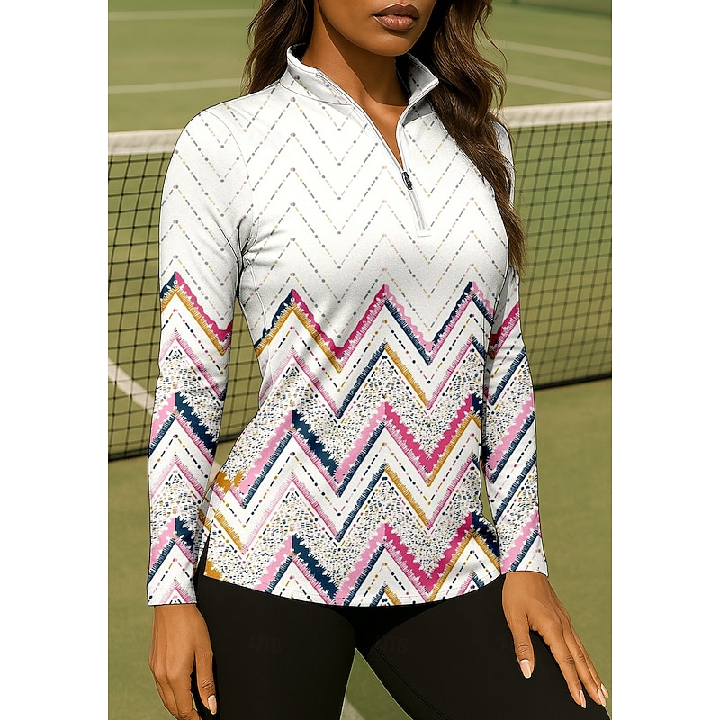 Women's Geometric Shirt Sport Shirt Golf Polo Shirt Tennis Shirt Long Sleeve Zipper Floral UPF50+ UV Resistant High Elasticity Moisture Wicking Breathable Tennis Golf Pickleball Stand Collar Zip3