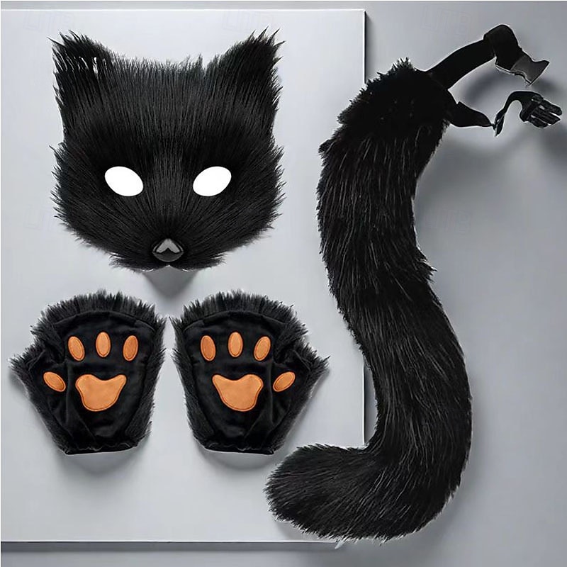 Fox Tail Set with Adjustable Belt and Seductive Eye Mask – Cosplay Costume Set, Fetish Wear, Sexy Role Play Outfit for Halloween, Party, and Performance
