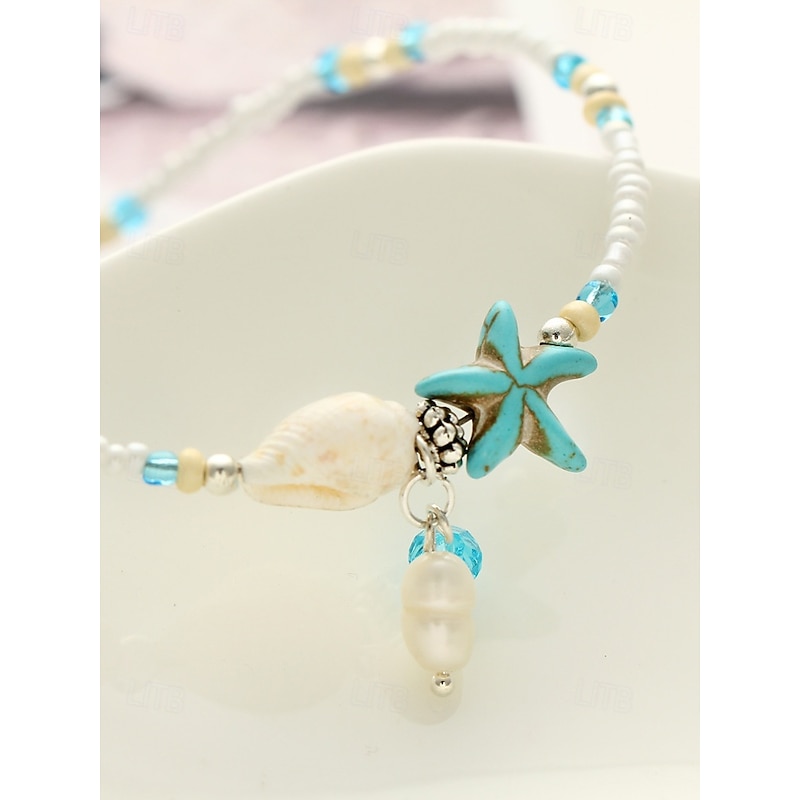 Women's Bohemian Starfish Beaded Anklet – Adjustable Beach Shell Foot Jewelry with Pearls and Charms for Summer Vacations, Festivals or Daily Wear3