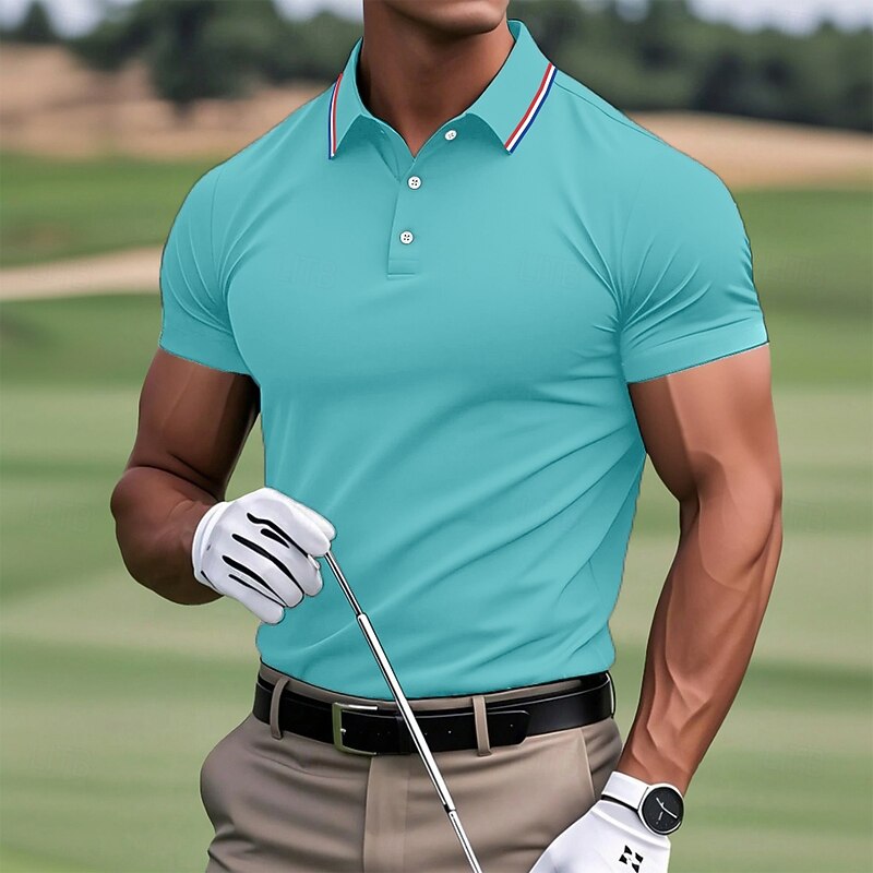 Men's Golf Shirt Pique Polo Shirt Business Casual Ribbed Polo Collar Short Sleeve Fashion Basic Solid Color Plain Buttons Summer Spring &  Fall Slim Fit Black Pink White Yellow Light Green Red Golf3