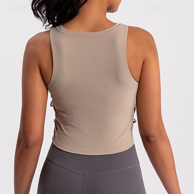 Women's Workout Tops Lightwear Breathable Wrinkles Sleeveless Sports Solid Color Top For Pilates Running Yoga Activewear3