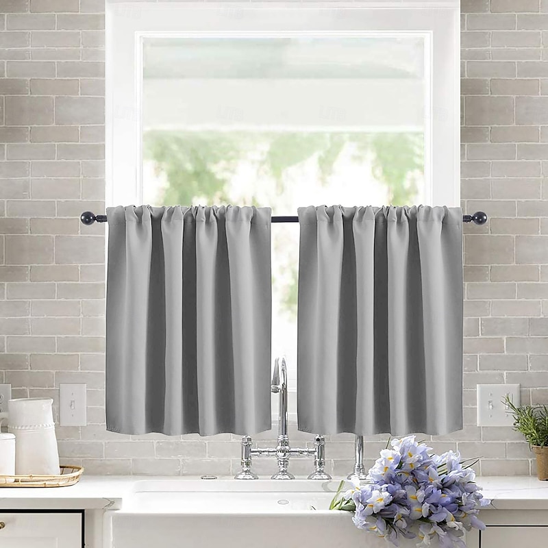 Cafe Curtain High Precision Solid Color Blackout Short Curtains  Thermal Insulated Drapes for Living Room, Bedroom, Kitchen Room Divider