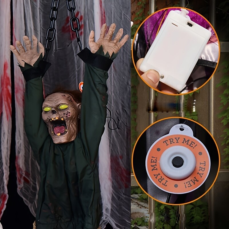 Spooky Halloween Decor - Mummy Skeleton & Pumpkin Hanging Ornament, Battery-Powered Fabric Yard Accent for Haunted House Atmosphere, Perfect for Holiday Celebrations4