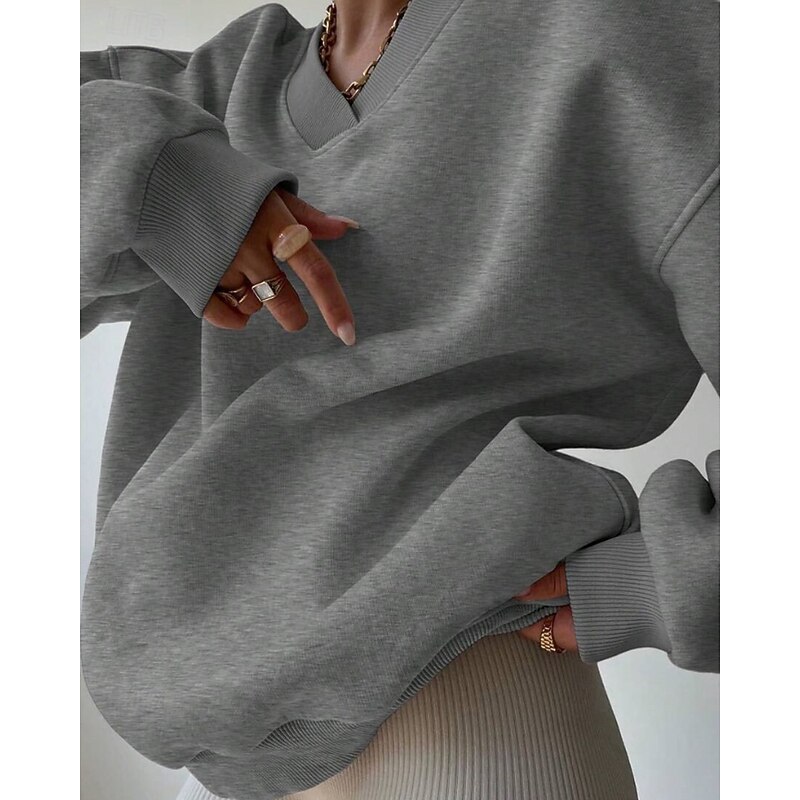 Women's Pullover Sweatshirt Sweatshirts Plain Streetwear Casual Long Sleeve V Neck Regular Tops Street Holiday Going out Patchwork Black Brown Beige Gray Fall Winter4