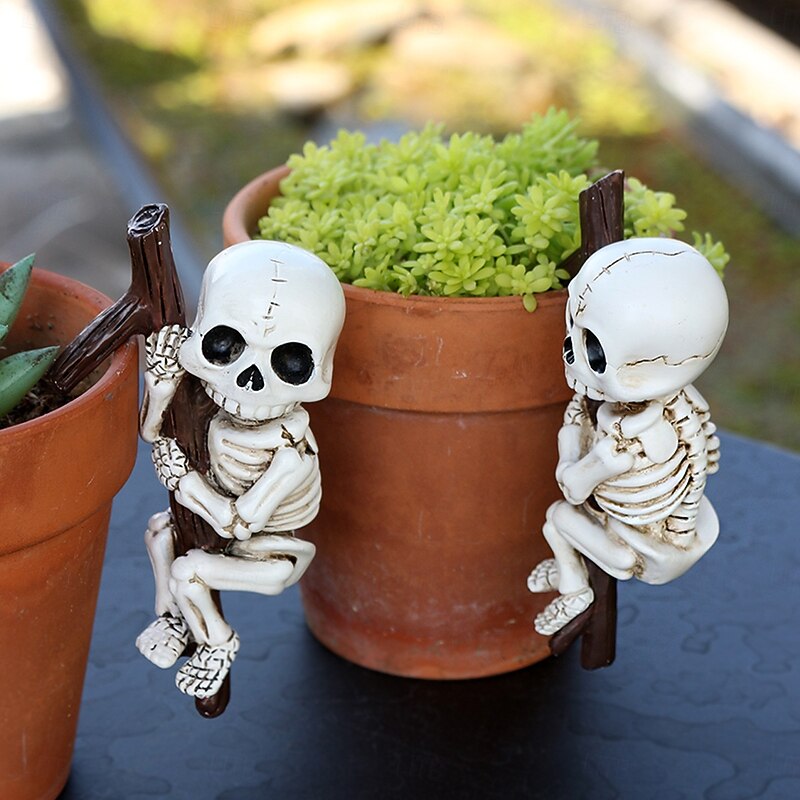 2PCS Halloween Resin Skeleton Hanging Ornaments, Spooky Outdoor Yard Planter Balcony and Desktop Decorations, Halloween Home Decor Figurines2