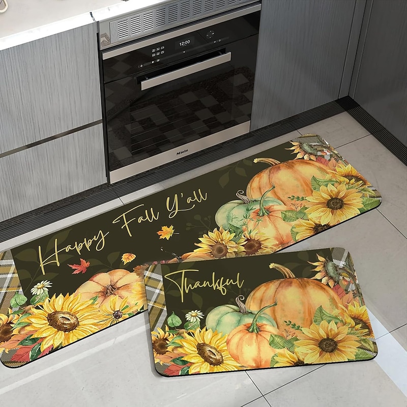 Thanksgiving Autumn Long Kitchen Mat - Absorbent, Non-Slip, Stain-Resistant Bathroom & Entryway Rug