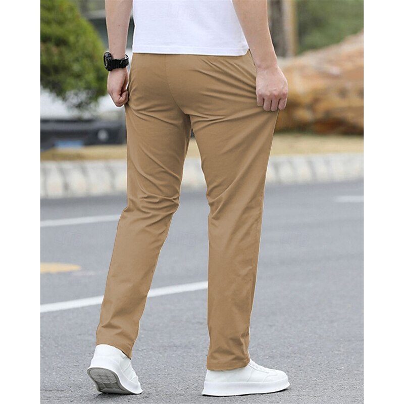 Men's Trousers Chinos Pocket Elastic Waist Drawstring Plain Comfort Formal Party Work Fashion Classic Style Black Light Green Micro-elastic4