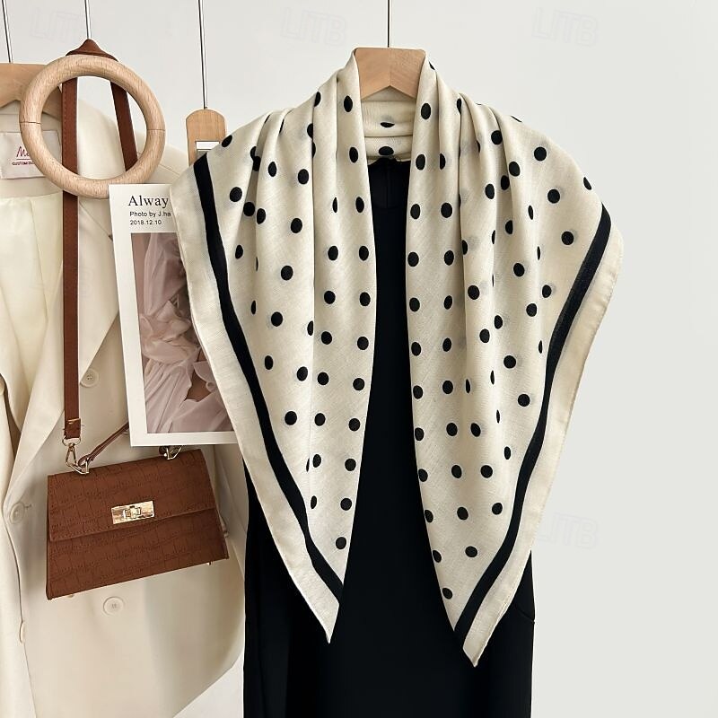Women's Square Scarf Street Daily Date Black White Scarf Polka Dot