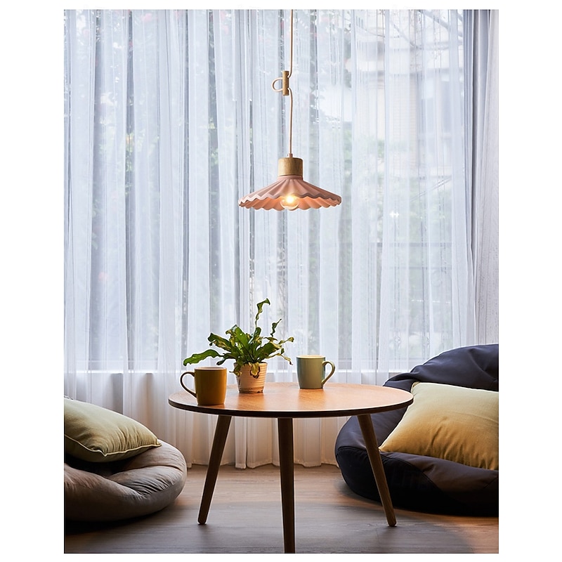 Artistic Nordic Pendant Light, Stone Cement Wood Material, 13cm Height, Warm White/White Light, E26 E27, Adjustable Chain3