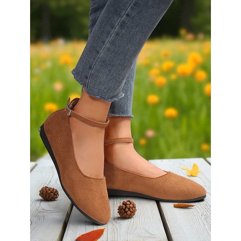 Women's Black Ankle Strap Faux Suede Flats – Elegant Casual Ballet Shoes for Office, Daily Walks & Fall Outfits3