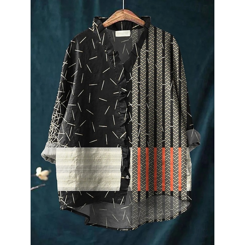 Women's Boho Shirt Graphic Geometric Elegant Bohemia Active V Neck Regular Tops Work Daily Holiday Ruched Ruffle Maroon Black Pink Blue Orange Summer Spring Fall4