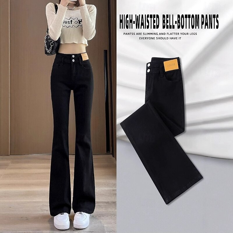 Summer thin high - waisted slimming black flared pants petite - friendly nine - length micro - flared jeans