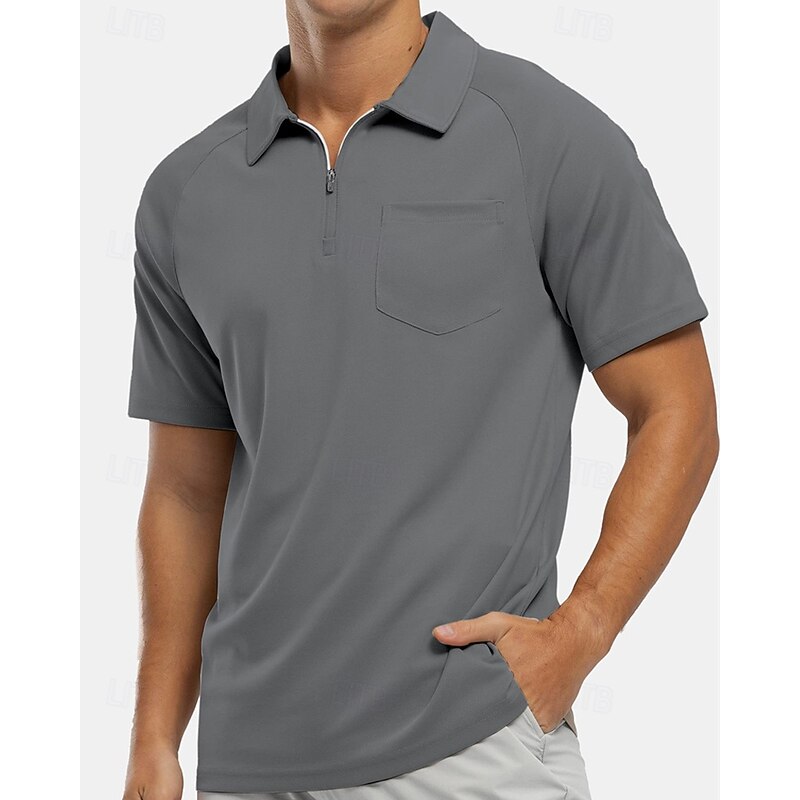 Men's Polo Shirts Quarter Zip Polo Daily Wear Date Quarter Zip Short Sleeve Fashion Basic Plain Zipper Pocket Summer Regular Fit Wine Black White Navy Blue Blue Purple Polo Shirts2