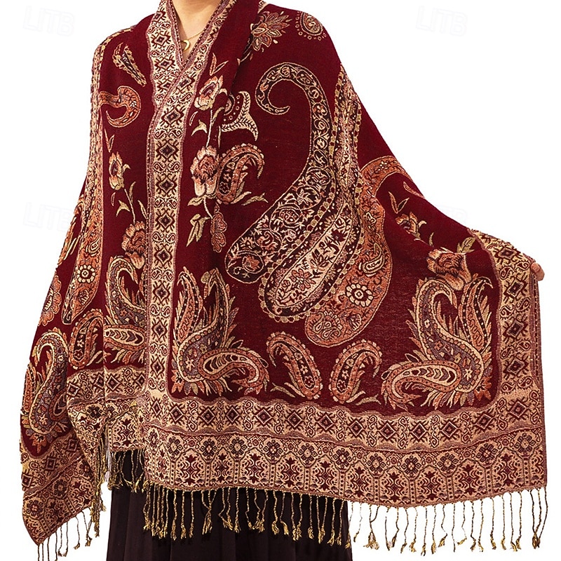 Women's Rectangle Scarf Women's Shawls & Wraps Street Daily Date Wine Blue Purple Scarf Print