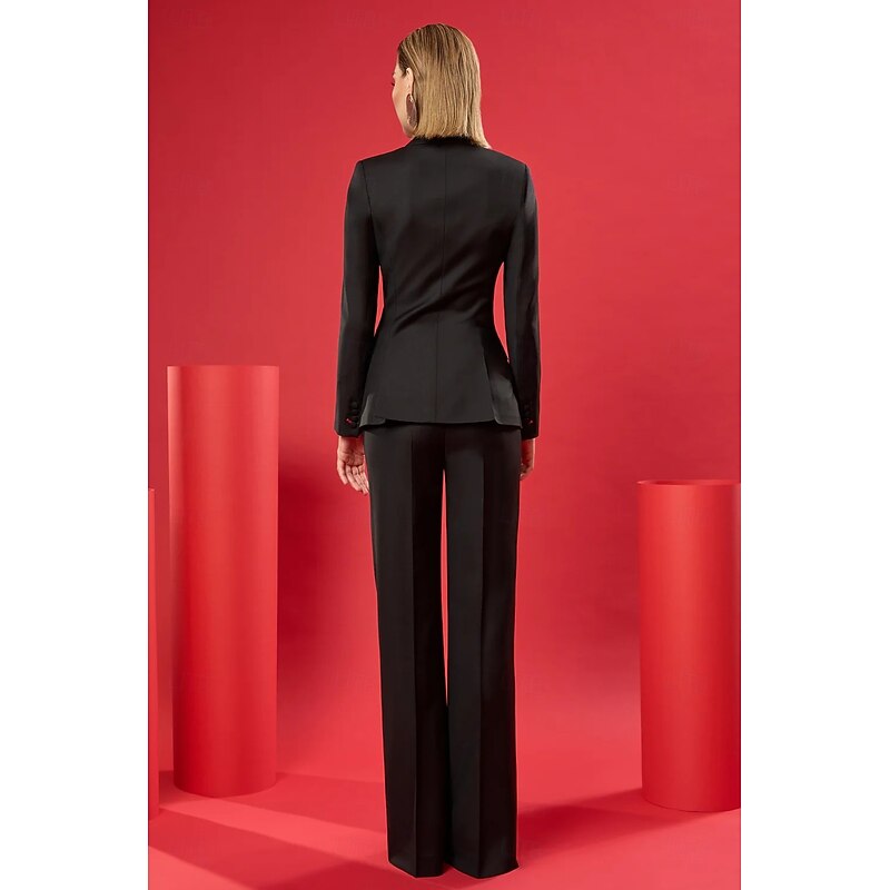 Women's 2 Pieces Suits Formal Wedding Guest Satin Elegant Luxurious Minimalist Long Sleeve Floor Length Notched Lapels Double Breasted3