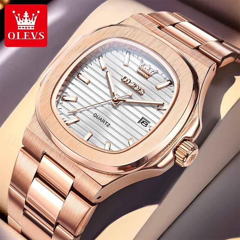 OLEVS Women Men Quartz Watch Luxury Large Dial Fashion Business Luminous Calendar Waterproof Stainless Steel Strap Watch