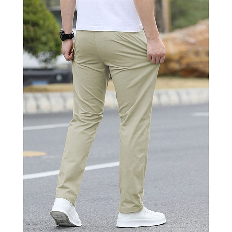 Men's Trousers Chinos Pocket Elastic Waist Drawstring Plain Comfort Formal Party Work Fashion Classic Style Black Light Green Micro-elastic2