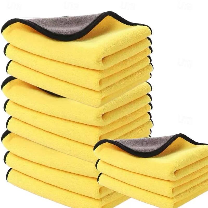 10 Pack Thickened Microfiber Cleaning Cloths, Reusable Car Wash Towels, Ultra Absorbent Dry Wipe Rags for Auto Detailing and Kitchen Use