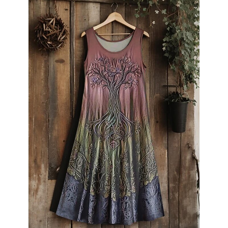 Women's  Vintage Viking Celtic Knot Gradient Art Midi Dress Sundress A Line Dress Vacation Casual Boho Wedding Party Beach Regular Fit Floral Graphic Leaf Sleeveless U Neck3