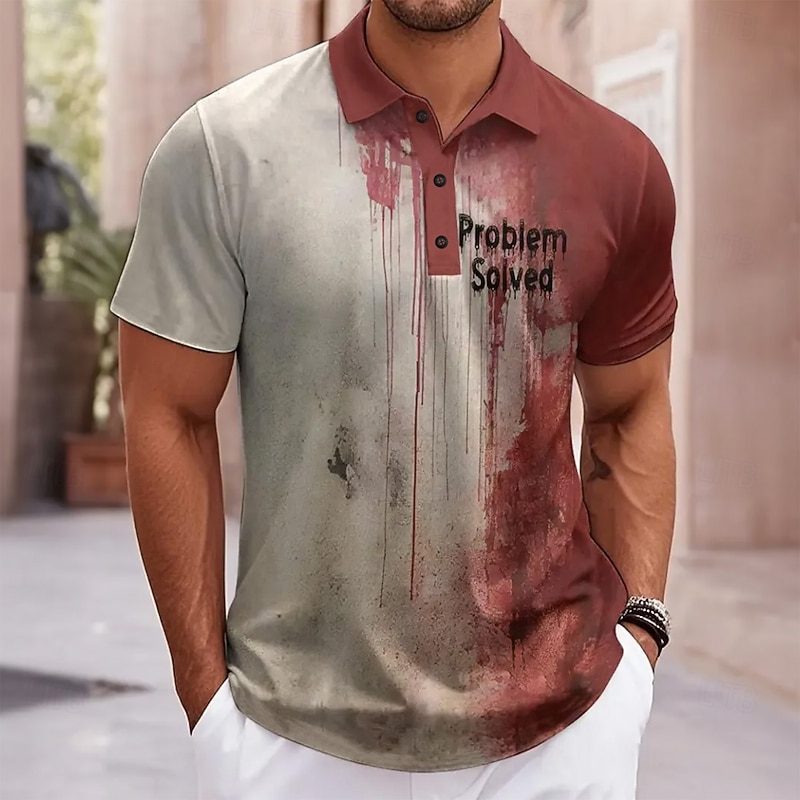 Halloween Men's Blood Splatter Text Polo Short Sleeve Polo Shirts Lapel Casual Dark Athleisure Festival Wear 3D Print Buttons Summer Gray - Main Image