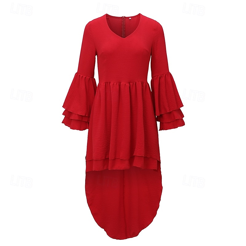 Women's Mini Dress Boho Dress Western Dress Fashion Classic Modern Outdoor Holiday Going out Regular Fit Plain Long Sleeve V Neck Red Summer4