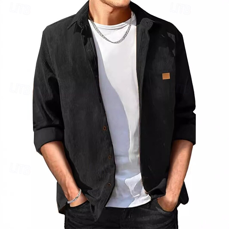 Men's Shirt Jacket Corduroy Jacket Casual Jacket Shacket Vacation Daily Breathable Pocket Spring Fall Plain Fashion Classic Lapel Regular Black Khaki Army Green Jacket4