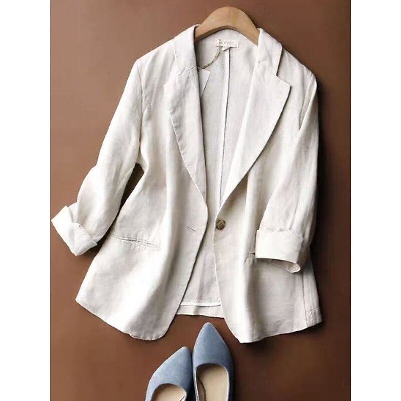 Women's Blazer Comfortable Breathable Pocket Casual Plain Office Street Casual Daily Wear Single Breasted Regular Turndown Regular Fit Long Sleeve Outerwear Blue Beige Gray Summer Spring2
