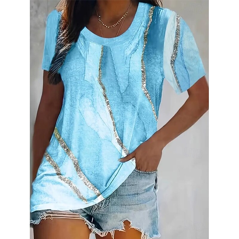 Women's T Shirt Ombre Graphic Color Block Vintage Stylish Classic Short Sleeve Crew Neck Round Neck Regular Tops Daily Print Black Blue Fuchsia Brown Green Summer Spring4