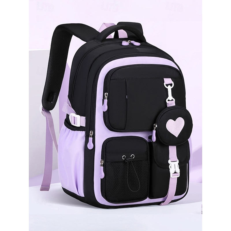 Children's Waterproof Scratch-Resistant Pink School Backpack – Large Capacity Multi-Pocket Travel and Kindergarten Bag with Heart Design for Girls