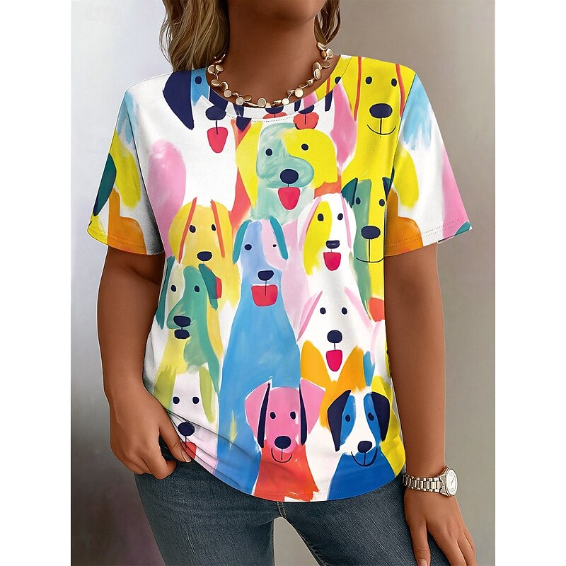 Women's Plus Size Tops T Shirt Graphic Animal Print Short Sleeve Crew Neck Casual Daily Polyester Spring Fall Black Yellow