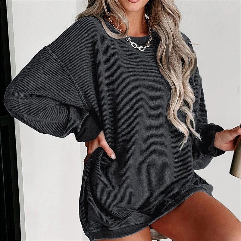 Women's Pullover Plain Streetwear Casual Comfy Long Sleeve Crew Neck Regular Tops Street Holiday Going out Black Pink Gray Fall2