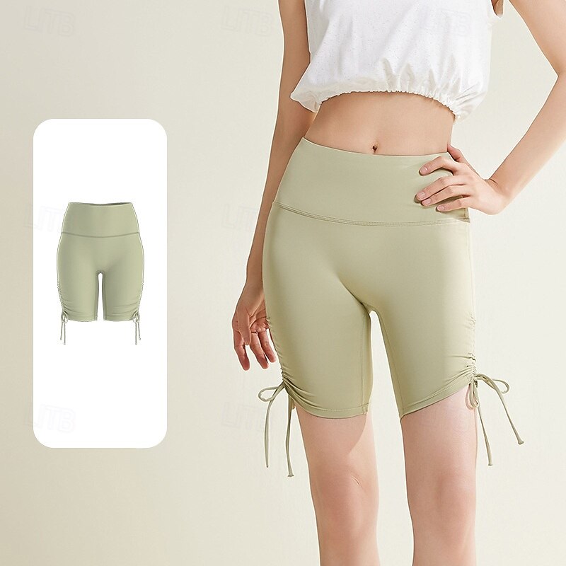 Women's Workout Shorts Drawstring Tummy Control High Waist Gym Pilates Zumba Bottoms Solid Color Black Blue Green Sports Activewear Tight Fit3