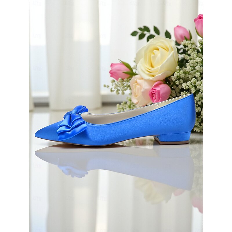 Women's Green Satin Bow Pointed Toe Flats - Elegant Low-Heel Dress Shoes for Formal Weddings and Special Occasions4
