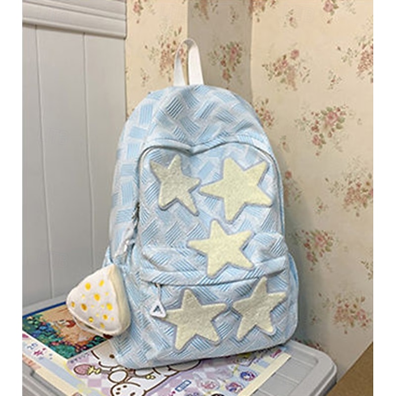 Cute Kids Backpack with Star Appliques – Soft Blue School Bag for Girls, Ideal for Kindergarten and Elementary Back to School